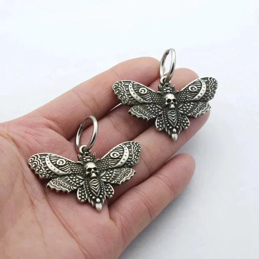 Gothic Vintage Moon Moth Hoop Earrings – Pagan Witch Charm Jewelry for Women & Girls