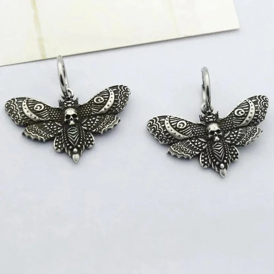 Gothic Vintage Moon Moth Hoop Earrings – Pagan Witch Charm Jewelry for Women & Girls