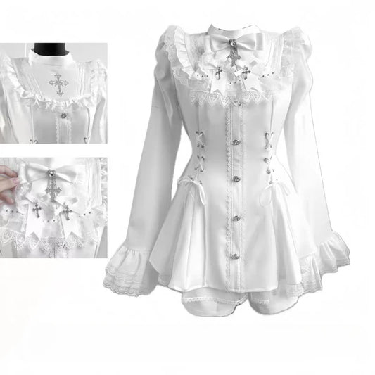 Japanese Gothic Lolita Dress Set – Harajuku Y2K Bow & Lace Mini Dress for Women