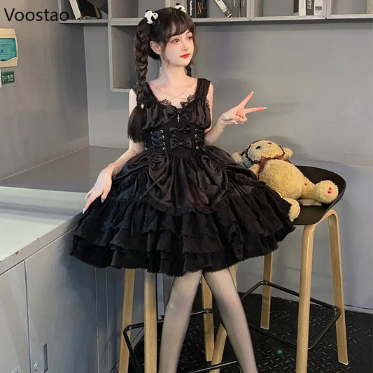 Vintage Gothic Lolita Dress for Women – Victorian Punk Slim Bandage Princess Party Dress with Metal Cross Bow