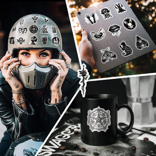 10/50/100pcs Graffiti Black Gothic Punk Stickers – DIY Decals for Suitcase, Water Bottle, Phone & More