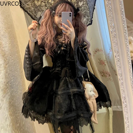 Japanese Victorian Gothic Lolita Dress – Vintage Sweet Lace Rose Princess Slip Dress for Women