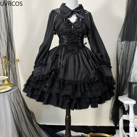 Japanese Victorian Gothic Lolita Dress for Women – Punk Style Sweet Lace Bow Evening Party Dress Harajuku Y2K Cosplay Princess Dress