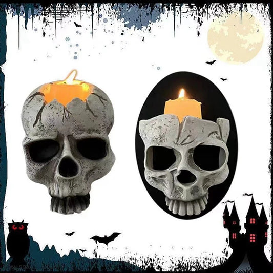 2 Pcs Skeleton Candlestick Holders – Gothic Skull Tealight Decor for Halloween & Holidays