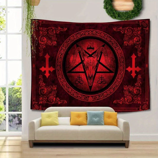 VIKAMA Halloween Dark Night Ritual Tapestry – Satanic Goat Head Witch Altar Wall Decor