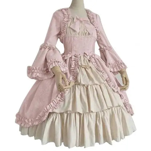 Medieval Gothic Court Dress – Royal Lady Ball Lolita Dress with Square Neck & Bowknot
