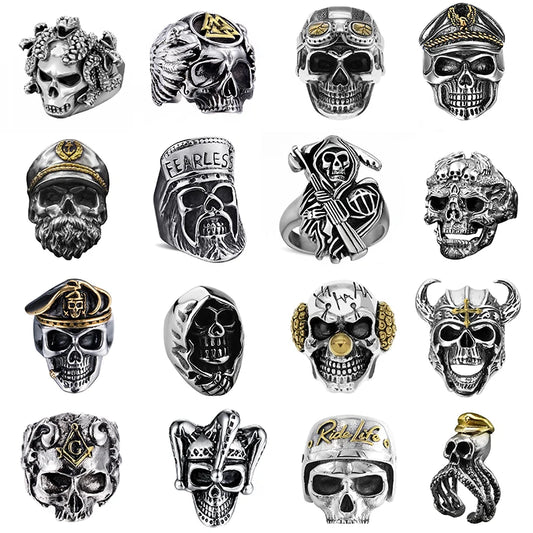 Gothic Punk Devil Skull Ring – Retro Adjustable Skeleton Snake Ring for Men