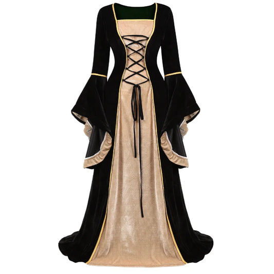 Women’s Renaissance Irish Deluxe Velvet Dress – Victorian Medieval Long Retro Gown for Halloween & Cosplay (Plus Size)