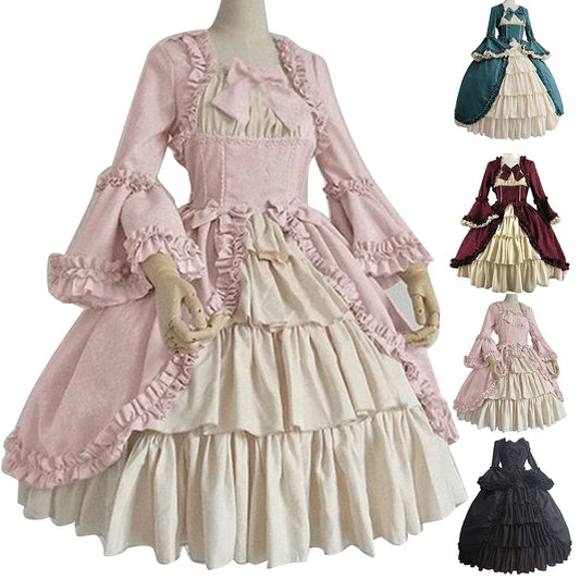 Medieval Gothic Court Dress – Royal Lady Ball Lolita Dress with Square Neck & Bowknot