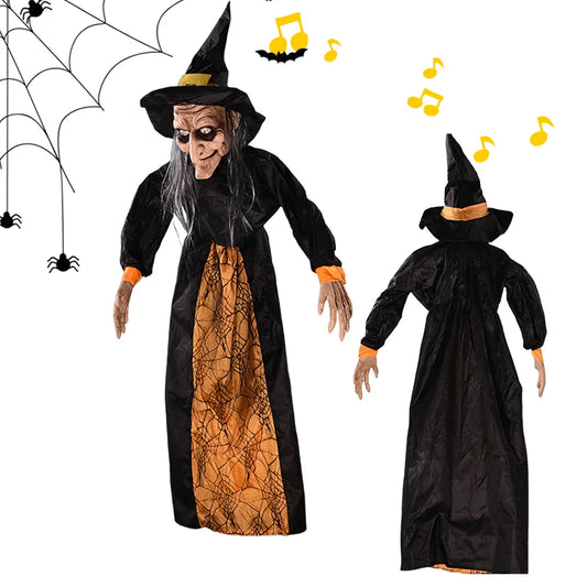 Halloween Eerie Illuminated Hanging Witch Horror Toy – Voice-Controlled Luminous Soundmaking Ghost Decoration