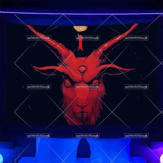 Hippie Skull Blacklight Tapestry – UV Reactive Neon Glow-In-The-Dark Halloween Skeleton Wall Hanging