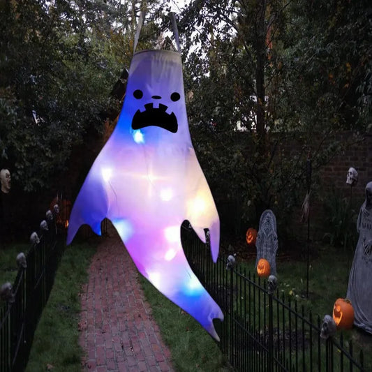 Large LED Halloween Hanging Ghost – Glowing Outdoor Light & Spooky Party Prop