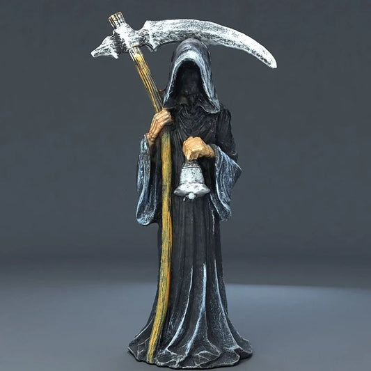 No One Can Escape – Sacred Death God Statue with Sickle for Religious and Altar Decoration