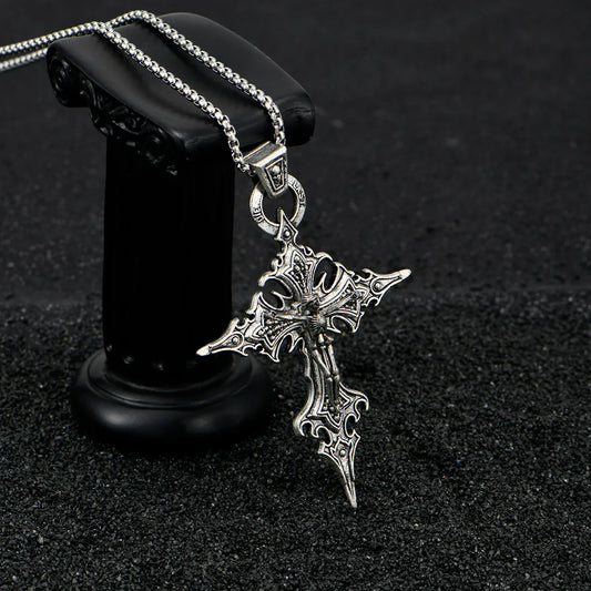 Fashionable and Personalized Retro Gothic Nail Cross Skull Pendant Necklace – Halloween Jewelry