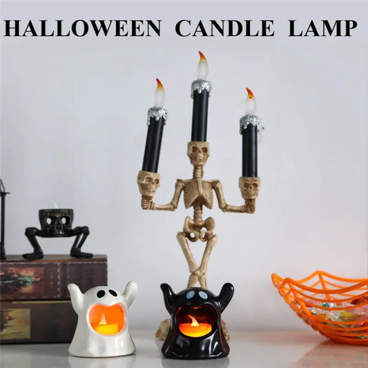 AD-6PCS Halloween Ghost LED Flameless Candles – Battery Operated Spooky Décor Set