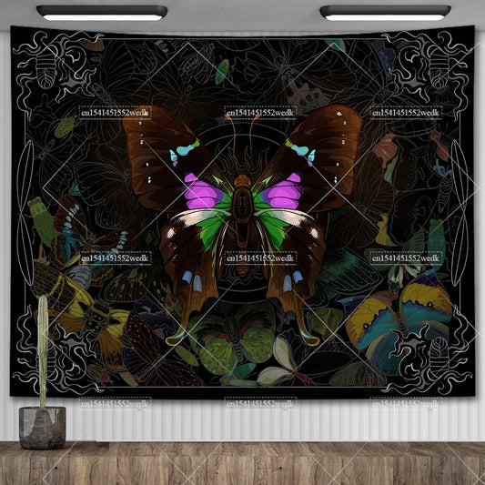 Black and White Skeleton Tapestry – Skull Mushroom Wall Hanging with Aesthetic Floral Plants for Bedroom Decor