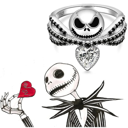 Disney The Nightmare Before Christmas Jack Skull Ring – Black Enamel & Crystal Charm Halloween Jewelry Gift for Women
