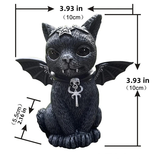Black Cat Statue – Mysterious Cute Witch Cat Figurine, Hand-Painted Halloween Decor