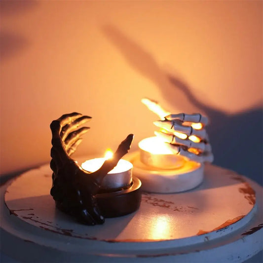 Mystery Resin Art Skeleton Hand Candlestick – Handmade Gothic Candle Holder for Halloween & Home Decor