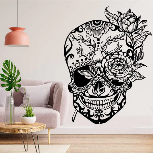 Day of the Dead Sugar Skull Vinyl Wall Decal – Mexican Home Living Room Bedroom Decoration Mural 4