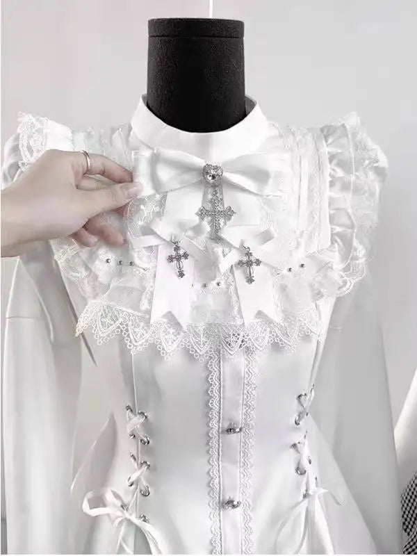 Japanese Gothic Lolita Dress Set – Harajuku Y2K Bow & Lace