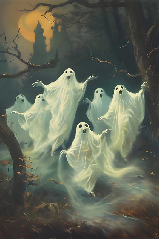 Ghost with Candles & Flowers in the Forest – Dark Academia Gothic Halloween Wall Art