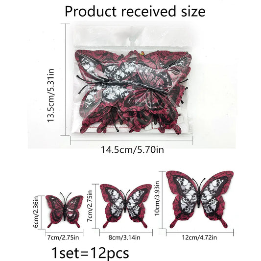 Set of 12 Double Skull Roses Halloween 3D Butterflies Decorate – Living Room & Bedroom 3D Stickers
