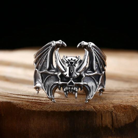 Wholesale 925 Sterling Silver Vampire Skull Ring – Retro Thai Silver Open Band Jewelry