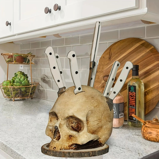 Kitchen Skeleton Knife Holder – Skull Resin Decoration for Horror-Themed Kitchen