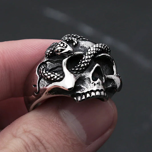 Vintage Punk Snake Skull Ring – Stainless Steel Hip Hop & Biker Jewelry for Men