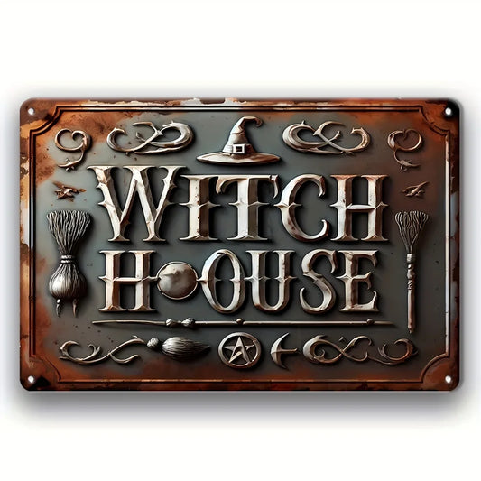 Vintage Style Witch House Iron Sign – Decorative Wall Hanging for Home, Garden, Cafe, or Farmhouse