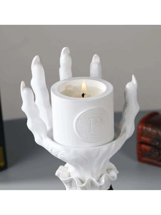 Witch Hand Candle Holder Tray – Halloween Resin Display with Gothic Hand & Hoop Design