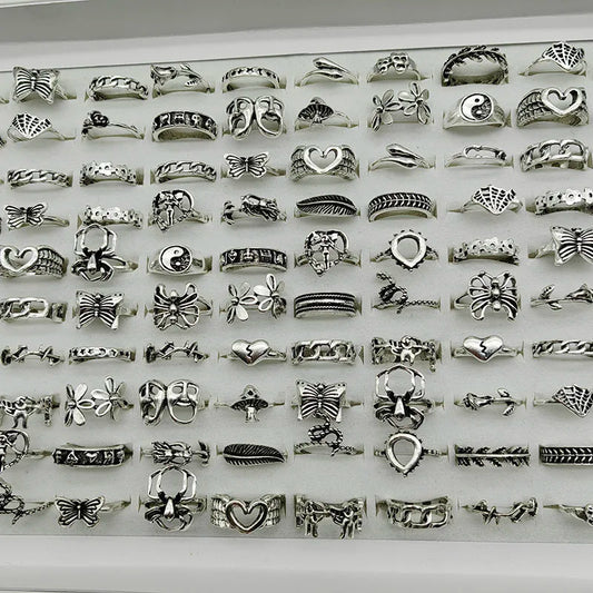 30pcs/Lot Factory Wholesale Alloy Finger Rings for Women – Hot New Big Flower, Cutout Skull, Spider, Animal, Leaf & Snake Designs