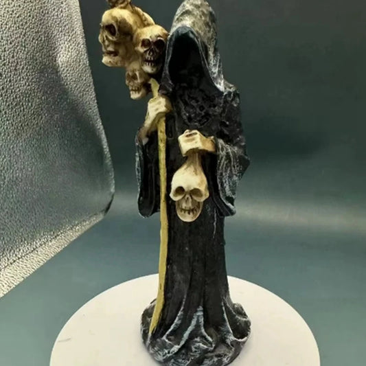 Holy Death Statue – Standing Muerte Figurine Grim Reaper Holding Skull, Decorative Altar & Halloween Statue