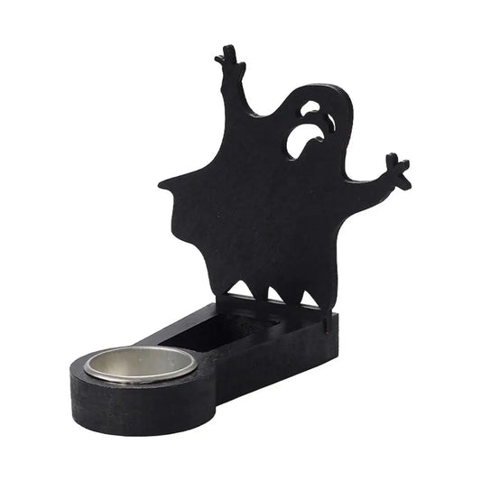 Black Halloween Candlestick Holder – Pumpkin & Bat Shadow Caster Handmade Candle Stand