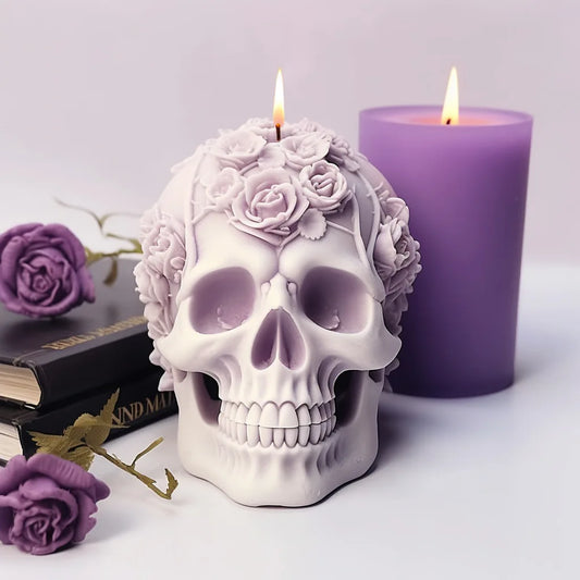 Halloween Rose Skull Candle Silicone Mold – 3D Aromatherapy & Resin Craft Mold