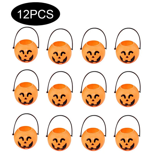 Halloween Witch Cauldron Decoration – Mini Black Plastic Cauldrons & Pumpkin Treat Buckets