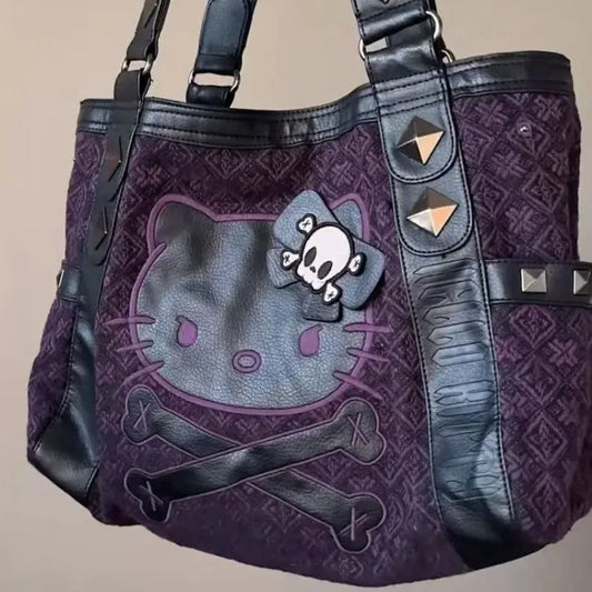 MINISO x Sanrio Hello Kitty Vintage Purple Handbag – Y2K Gothic Underarm Tote Bag