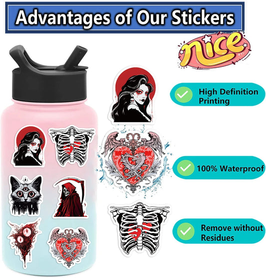 50pcs Horror Skull Gothic Stickers – Aesthetic Graffiti Decals for Luggage, Skateboard, Laptop & Guitar