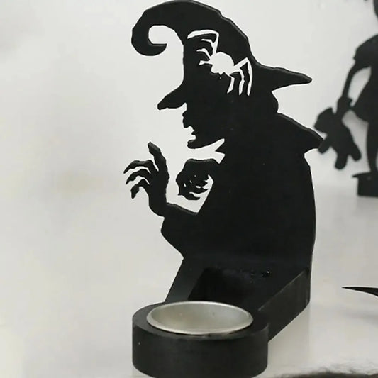 Black Halloween Candlestick Holder – Pumpkin & Bat Shadow Caster Handmade Candle Stand