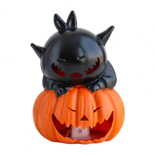 Black Cat Pumpkin Lamp – Spooky Halloween Eyeball 3D Candle Holder with LED Light
