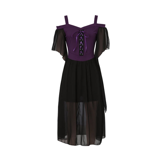 Women’s Vintage Gothic Off-Shoulder Lace-Up Medieval Dress – Halloween Witch Cosplay & Carnival Party Costume