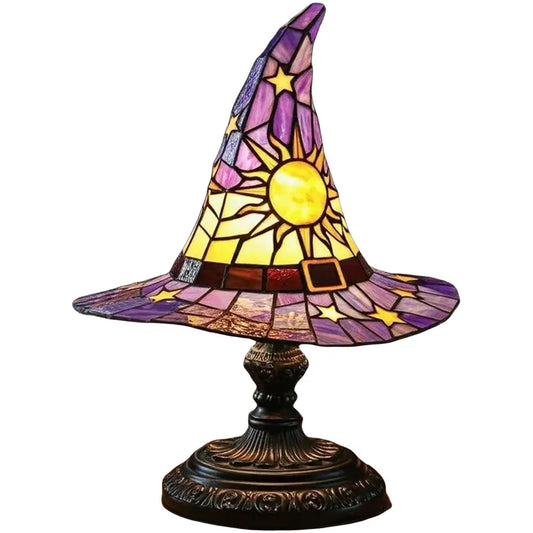 Stained Glass Witch Hat Lamp – USB Powered Creative Night Light for Home & Bedroom Decor