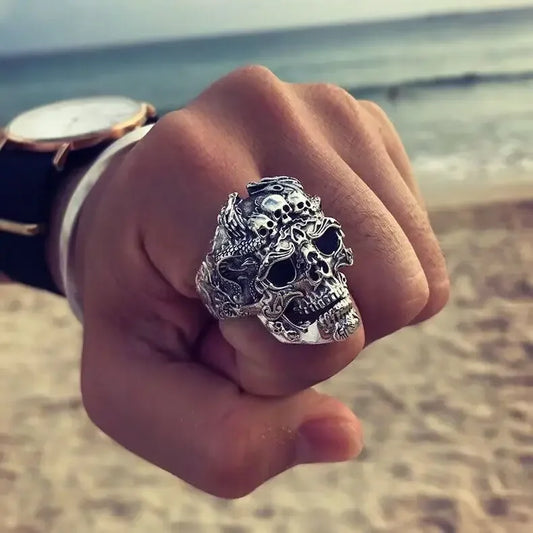 Best Sellers! Rock Gothic Skull Head Ring – Bold Men's Jewelry Gift for Punk & Biker Style
