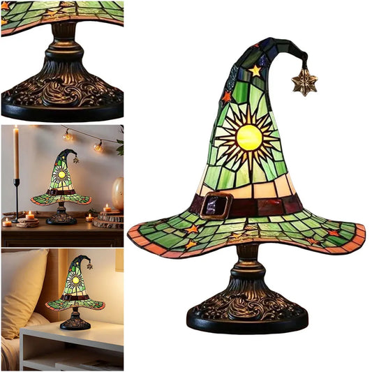 Stained Glass Witch Hat Lamp – USB Powered Creative Night Light for Home & Bedroom Decor
