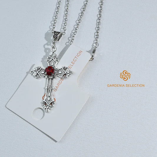 Cross Pendant Necklace – Gothic Style with Zircon Inlay
