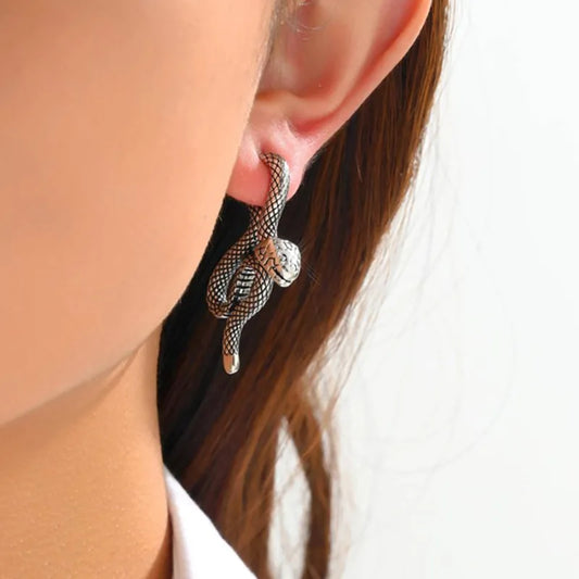 Dark Gothic Snake Stud Earrings – Goth Punk Piercing Jewelry for Men & Women
