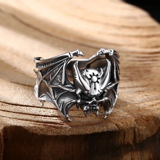 Wholesale 925 Sterling Silver Vampire Skull Ring – Retro Thai Silver Open Band Jewelry