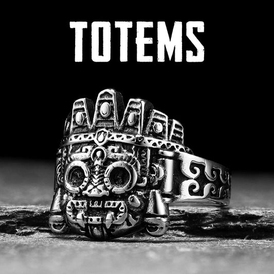 Vintage Totem Skull Men’s Ring – Stainless Steel Punk Rock Jewelry for Men & Women