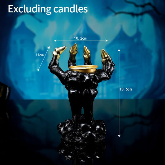 Halloween Skull Palm Shaped Candle Holder – Spooky Holiday Party & Home Decoration Ornament